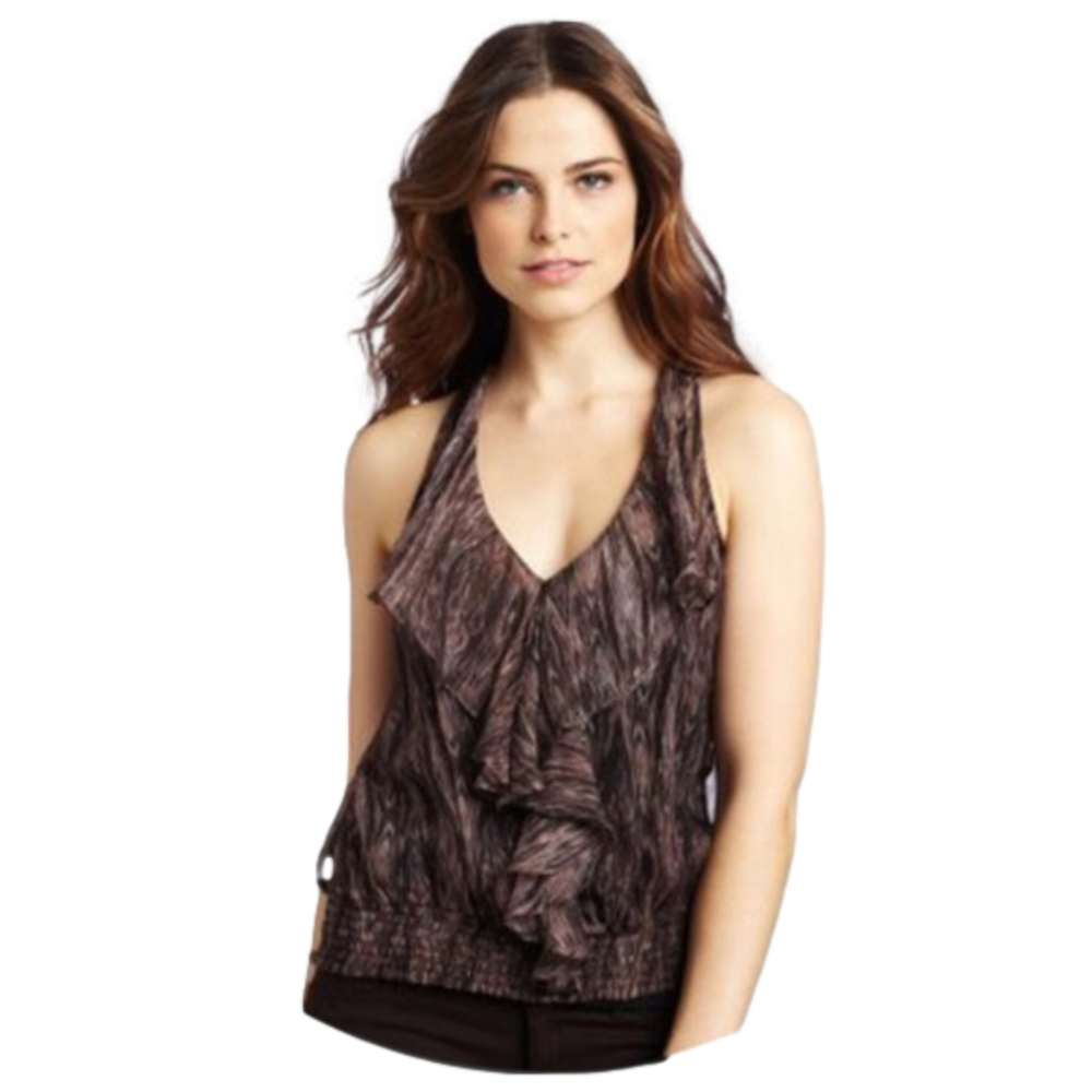 𝅺ELLA Moss 💕Sheer Ruffle Front Top Size M